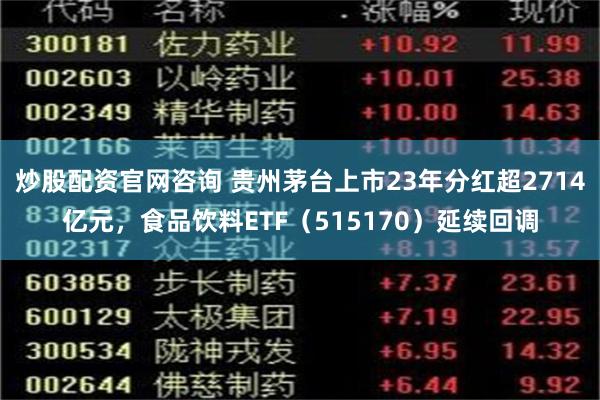 炒股配资官网咨询 贵州茅台上市23年分红超2714亿元，食品饮料ETF（515170）延续回调