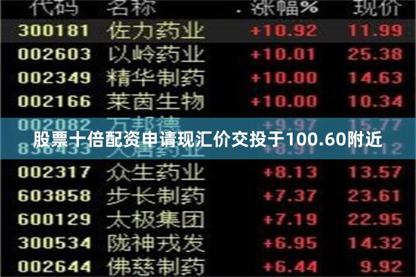 股票十倍配资申请现汇价交投于100.60附近